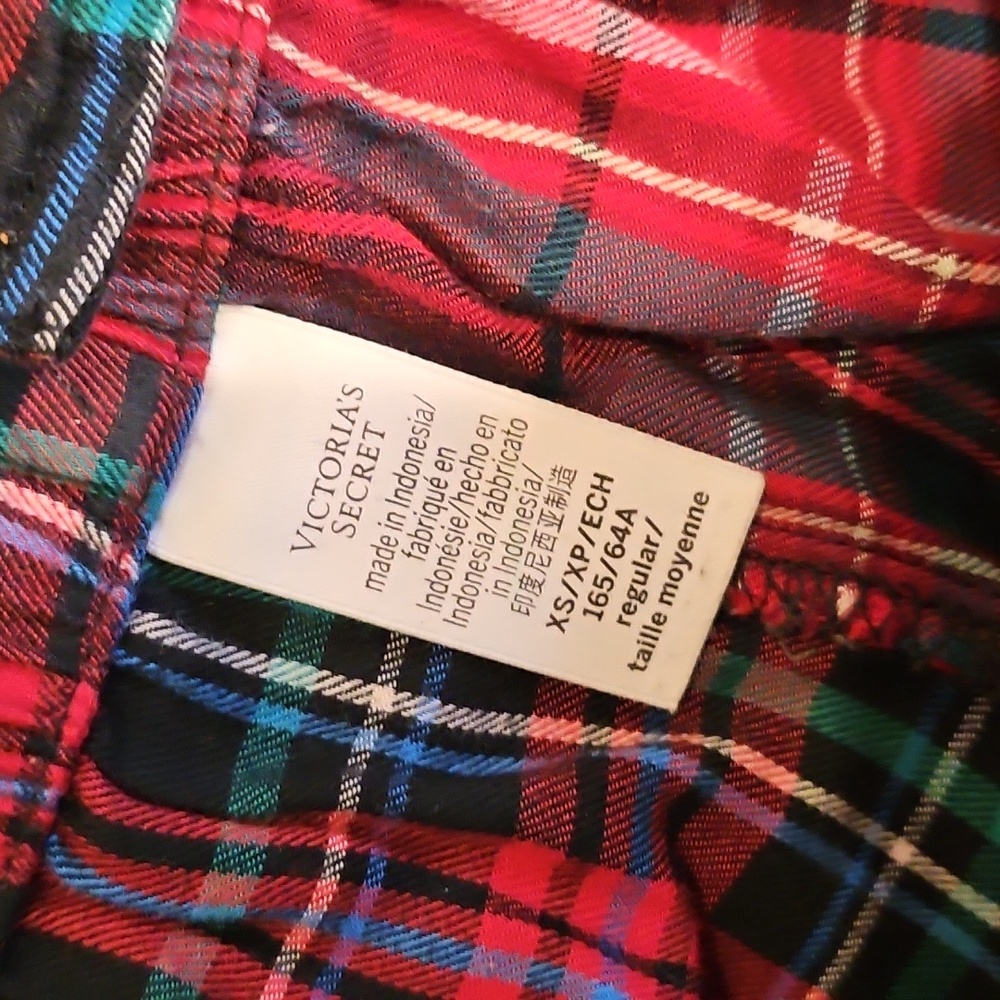 Victorias Secret Dreamer Collared Long Sleeve Flannel Pajama Multi Red Tartan XS - Picture 8 of 12